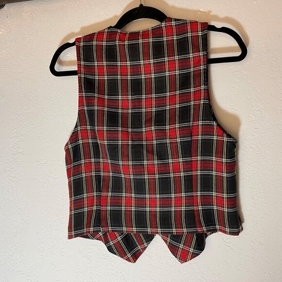 VTG Karlie Sport 90s Red Plaid Vest Gold Buttons Sz S - Picture 4 of 5